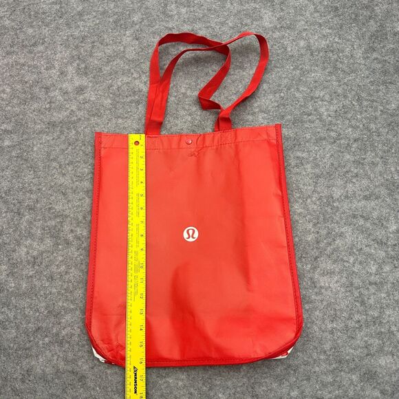 Lululemon Reusable Tote Red White Classic Shopping Bag Snap Closure Authentic - Picture 4 of 5